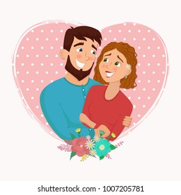 Man and woman in love. St. Valentine's day cartoon vector illustration.