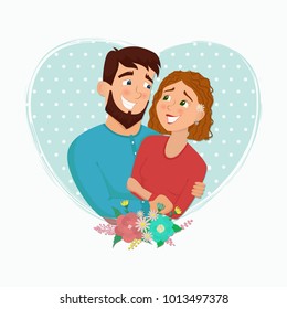 Man and woman in love. St. Valentine's day cartoon vector illustration.
