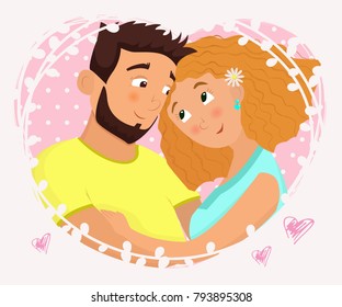 Man and woman in love. St. Valentine's day cartoon vector illustration.