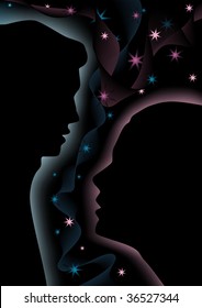 The man and the woman in love at the starry night