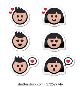 Man and woman in love, valentine's icons set