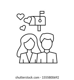 Man woman mailbox heart icon. Simple line, outline vector of having feelings icons for ui and ux, website or mobile application
