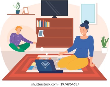 Man and woman make video call. Long distance relationship between friends, loving couple or marriage husband and wife. Online talk on smartphone via internet. Social media and communication concept