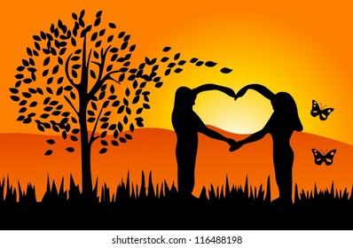 Man and woman making heart shape - romantic