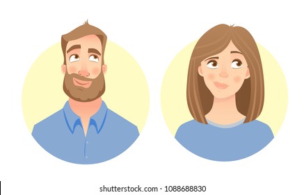 Man and woman. Male and female face. Flat vector characters
