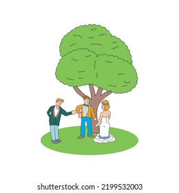 hombre y mujer casados bajo el árbol