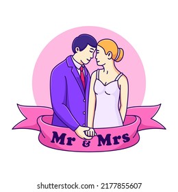 man and woman married vector illustration. wedding cute cartoon for invitation