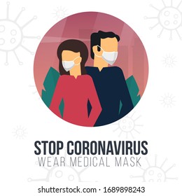 Hombre y mujer enmascarados con la ciudad en el fondo. Brote de nuevo Coronavirus. Virus Covid 19-NCP