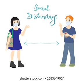 Man and woman with mask practicing social distancing