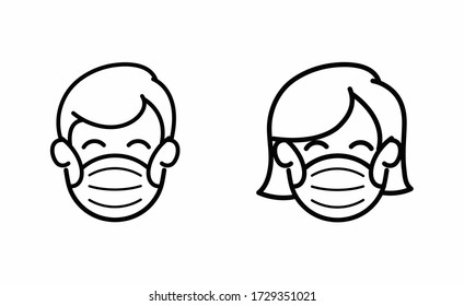 Man and Woman in medical face protection mask. Vector illustration of depressed and tired people wearing a protective surgical mask. Concepts of disease,people wearing protection masks.