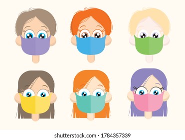 Man and Woman in medical face protection mask. Vector icon of people wearing protective surgical mask. illustration for concepts of disease, coronavirus, quarantine, social distancing