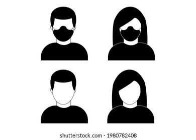 Man and Woman in medical face protection mask. illustration for disease, sickness. Vector icon of people wearing protective surgical mask.