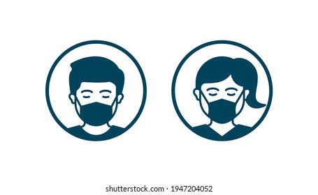 Man and woman in medical facemask icon design isolated on white background. Vector illustration