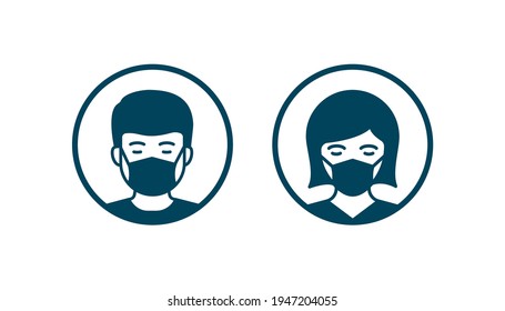 Man and woman in medical facemask icon design isolated on white background. Vector illustration