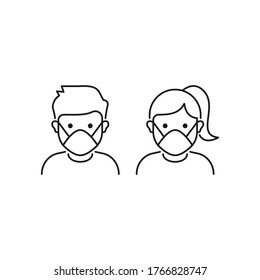 Man and woman in medical mask icon. Prevention of COVID-19 concept. Vector