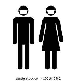 Man and woman in medical masks. Icon. Wear mask to stop spreading the infections, including Coronavirus (Covid-19) disease. Responsibility. Vector illustration.