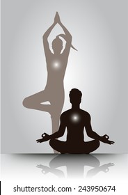man and woman meditate, yoga.