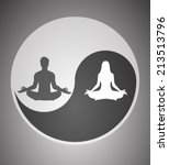 man and woman meditate, yoga, yin yang background. 