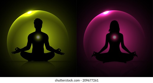 man and woman meditating, yoga. 