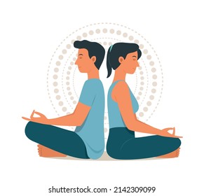 Man and Woman Meditating in Yoga Style.