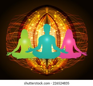 Man and Woman meditation orange Abstract background. yoga.