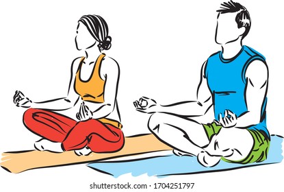 man and woman in meditation posture vector illustration