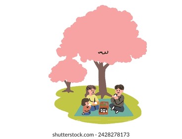 A man and a woman meeting under a cherry tree People enjoying spring under a cherry tree