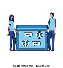 man and woman with mobile chat website
