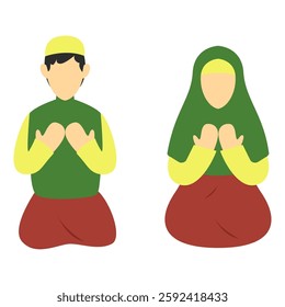 Man and woman muslim praying together, suitable for religious, spiritual, or relationshipthemed concepts. Faith, meditation, communion, partnership, devotion, spirituality.