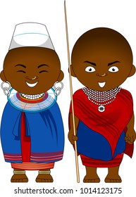 man and woman in national African clothes, vector and illustration
