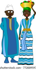 man and woman in national African clothes, vector and illustration
