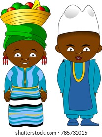 man and woman in national African clothes, vector and illustration
