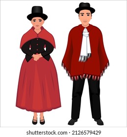 Man and woman in national costumes of Bolivia. Vector illustration