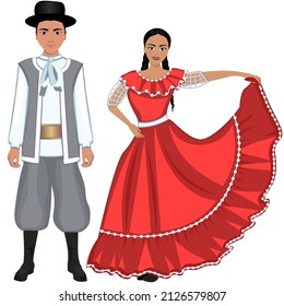 Man Woman National Paraguayan Costumes Vector Stock Vector (Royalty ...