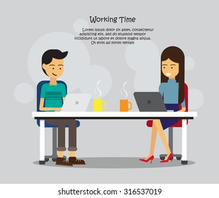 Man and Woman in the Office , Business Team Concept , Vector illustration