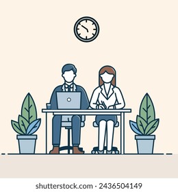 Man woman office related concept pepol design. minimal design, outline with solid fill color, background white Illustration