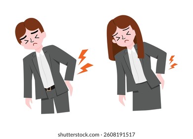 Man and woman office syndrome. Health and office worker concept. Illustration and character design 