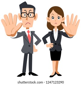 A Man And A Woman Of An Office Worker Who Poses A Refusal