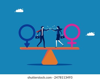 Man and woman on balance. Equal opportunity concept. Vector 
