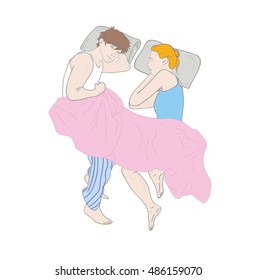  man and a woman on the bed. vector illustration
