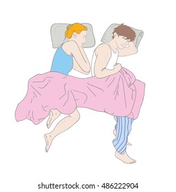  man and a woman on the bed. vector illustration
