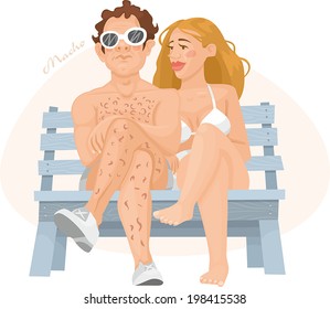 man and woman on a bench in the summer