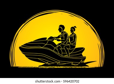 Man and woman on a boat graphic vector