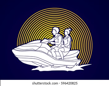 Man and woman on a boat graphic vector