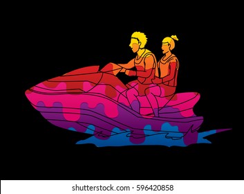 Man and woman on a boat graphic vector