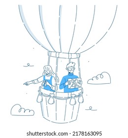 man and woman on hot air balloon