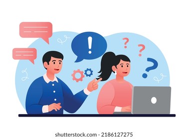 Man and woman on internship. Employees in office, future colleagues. Students trained for future professions, young professionals. Self development and training. Cartoon flat vector illustration