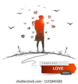 Man and woman on meadow love each other. Vectpr eps 10