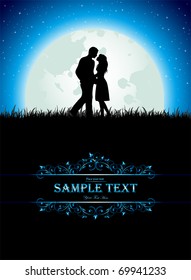 Man and Woman on Moon background, illustration