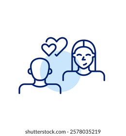 Man and woman on a romantic date. Love relationships. Pixel perfect, editable stroke icon